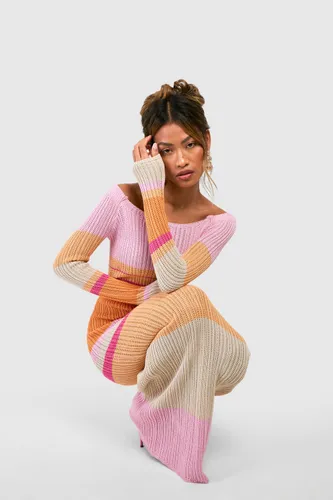 Womens Premium Stripe Crochet Maxi Dress - Pink - L, Pink