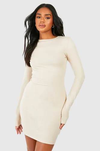 Womens Premium Super Soft Long Sleeve Mini Dress - Beige - 10, Beige