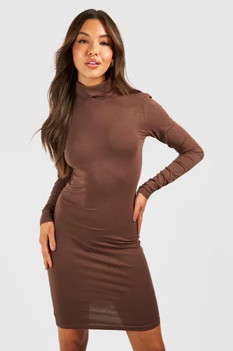 Womens Premium Super Soft Roll Neck Mini Dress - Brown - 8, Brown