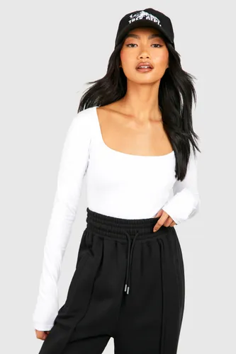 Womens Premium Super Soft Square Neck Long Sleeve Bodysuit - White - 10, White