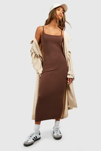 Womens Premium Super Soft Strappy Neck Midaxi Dress - Brown - 8, Brown