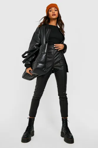 Womens Premium Super Stretch Leather Look Trousers - Black - 8, Black