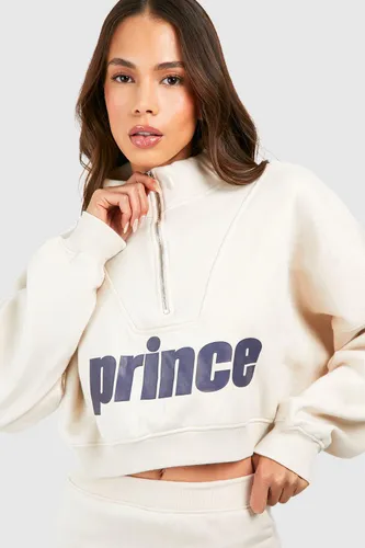 Womens Prince Half Zip Oversized Sweatshirt - Beige - 6, Beige