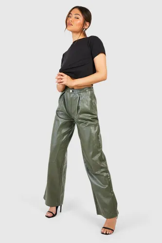 Womens Pu Coated Carpenter Straight Leg Jeans - Green - 6, Green