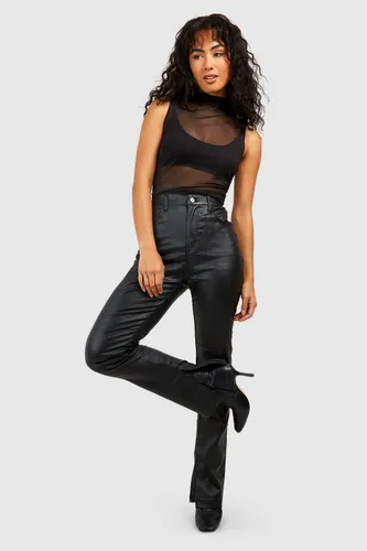 Womens Pu Coated Denim Slim Leg Jeans - Black - 8, Black