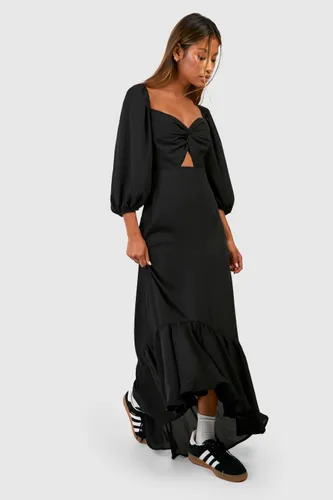 Womens Puff Sleeve Cut Out Ruffle Maxi Dress - Black - 16, Black