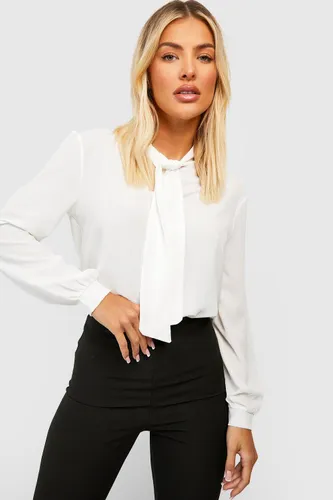 Womens Pussy Bow Neck Woven Blouse - White - 10, White