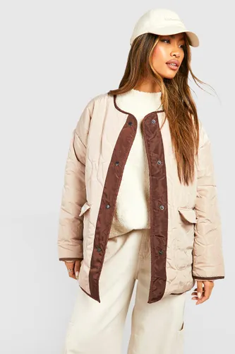 Womens Quilt Detail Oversized Jacket - Beige - 8, Beige