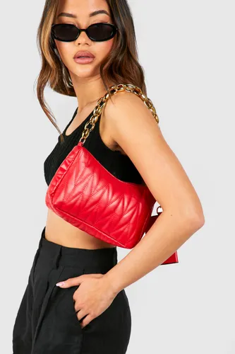 Womens Quilted Chain Shoulder Bag - Red - One Size, Red