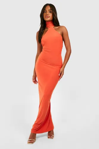 Womens Racer Neck Slinky Maxi Dress - Orange - 10, Orange