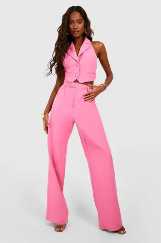 Womens Relaxed Fit Slouchy Wide Leg Trousers - Pink - 10, Pink