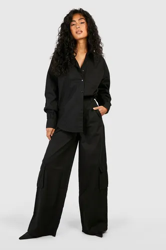 Womens Relaxed Fit Twill Cargo Wide Leg Trousers - Black - 6, Black
