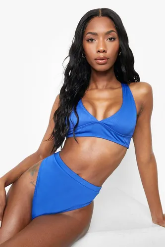 Womens Rib Fuller Bust Plunge Bikini Top - Blue - 32F, Blue
