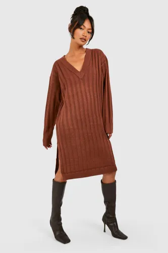 Womens Rib Knit Midi Dress - Brown - S, Brown