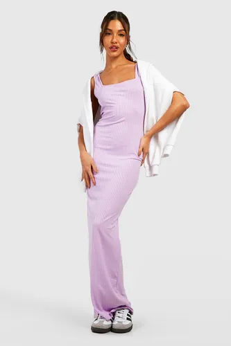 Womens Rib Wide Square Neck Maxi Dress - Purple - 8, Purple