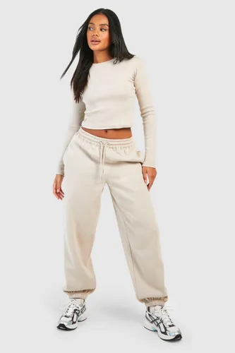 Womens Ribbed Crew Neck Top And Jogger Set - Beige - 14, Beige