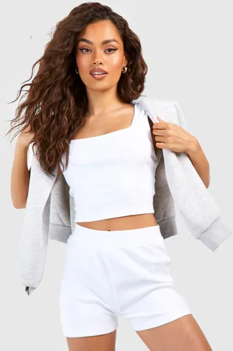 Womens Ribbed Crop Top And Short Set - White - S, White