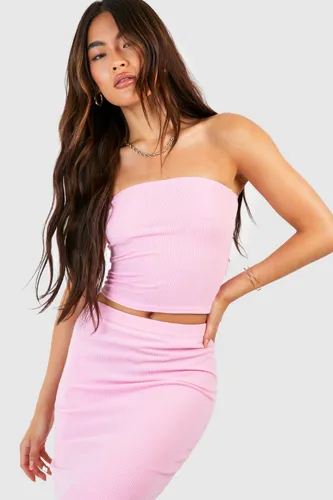 Womens Ribbed Longline Bandeau Top - Pink - 14, Pink