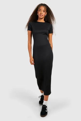 Womens Ribbed Split Detail Midaxi T-Shirt Dress - Black - 10, Black
