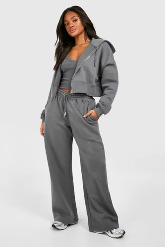 Womens Ribbed V Neck Top 3 Piece Hooded Tracksuit - Grey - S, Grey