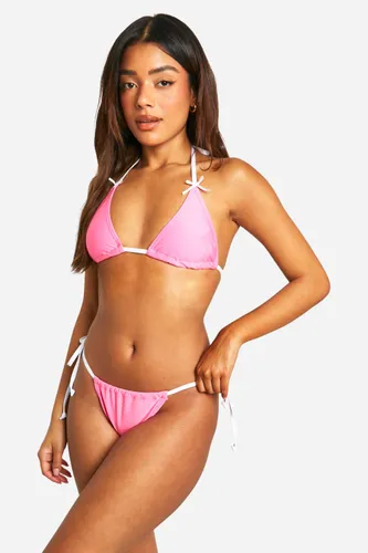 Womens Ribbon Bow Triangle Bikini Set - Pink - 6, Pink