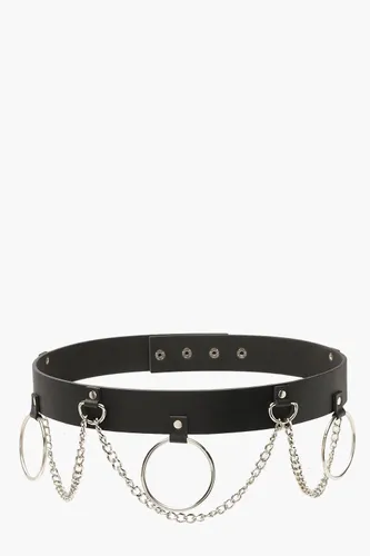 Womens Ring & Chain Detail Waist Belt - Black - One Size, Black