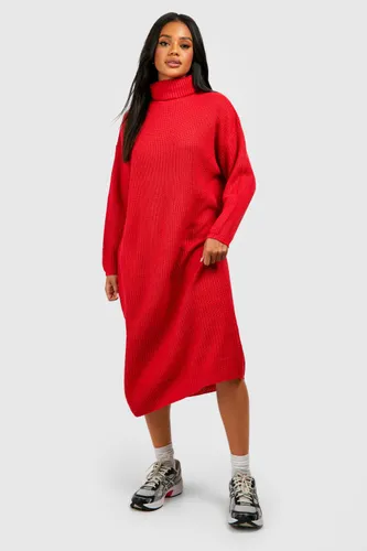 Womens Roll Neck Midaxi Jumper Dress - Red - Xs, Red
