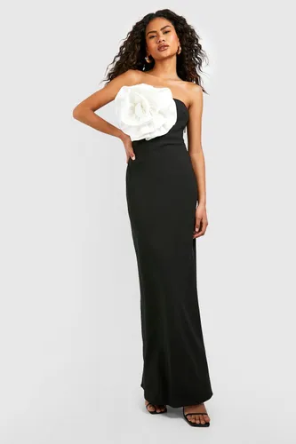 Womens Rose Detail Bandeau Maxi Dress - Black - 10, Black