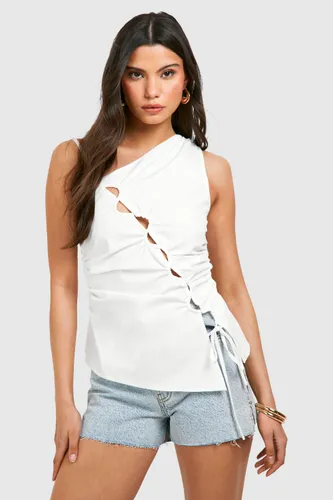 Womens Ruched Cut Out Detail Top - White - 6, White
