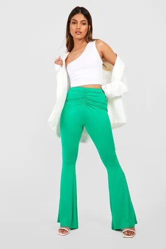 Womens Ruched Front Jersey Flared Trousers - Green - 8, Green