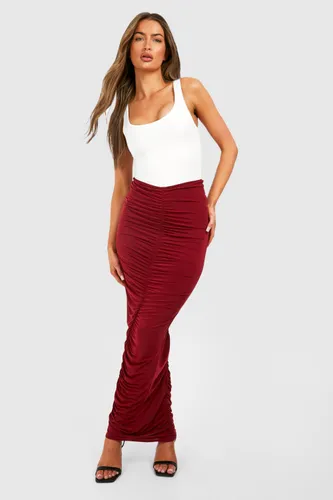 Womens Ruched Maxi Skirt - Red - 6, Red