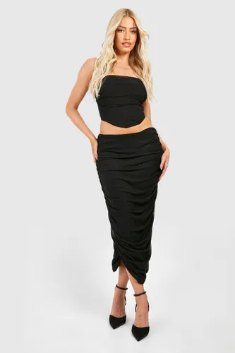 Womens Ruched Side Mesh Midaxi Skirt - Black - 10, Black
