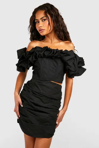Womens Ruched Side Mini Skirt - Black - 8, Black