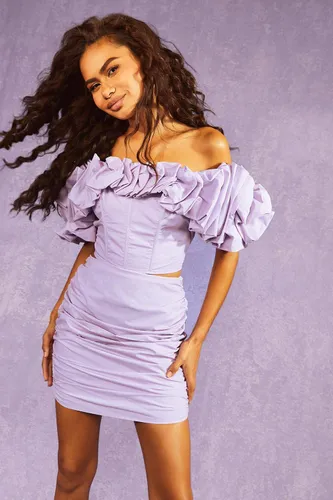 Womens Ruched Side Mini Skirt - Purple - 14, Purple