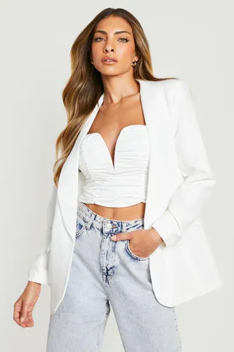 Womens Ruched Sleeve Tailored Blazer - White - 12, White