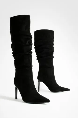 Womens Ruched Stiletto Pointed Toe Boots - Black - 6, Black