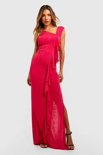 Womens Ruffle Asymmetric Maxi Dress - Pink - 12, Pink