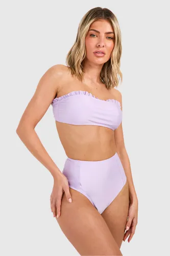 Womens Ruffle Bandeau High Waisted Bikini Set - Purple - 6, Purple