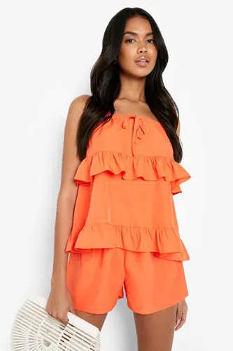 Womens Ruffle Crop & Flippy Shorts - Orange - 6, Orange