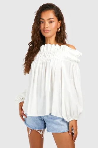 Womens Ruffle Detail Off Shoulder Top - White - 6, White