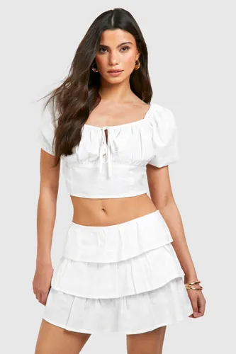 Womens Ruffle Tiered Mini Skirt - White - 6, White