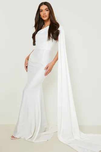 Womens Satin Asymmetric Drape Fishtail Maxi Dress - White - 12, White