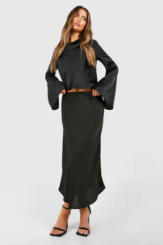 Womens Satin Bias Midaxi Skirt - Black - 6, Black
