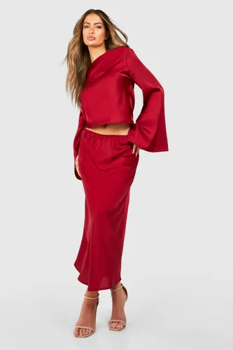 Womens Satin Bias Midaxi Skirt - Red - 6, Red