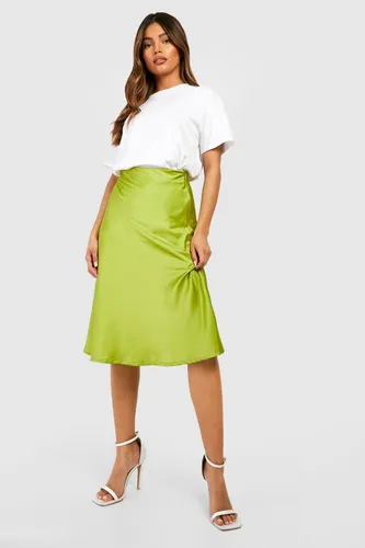 Womens Satin Bias Midaxi Slip Skirt - Green - 6, Green
