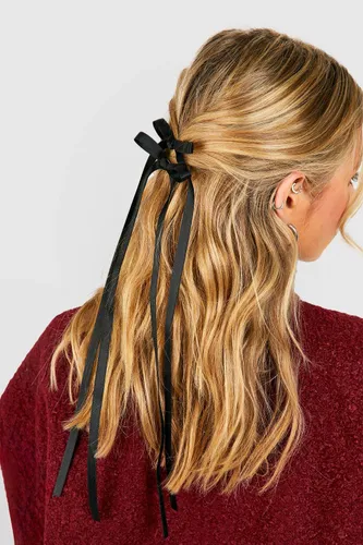 Womens Satin Bow Hair Clips - Black - One Size, Black