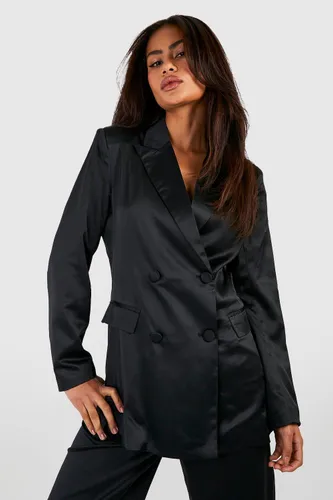 Womens Satin Double Breasted Tailored Blazer - Black - 12, Black