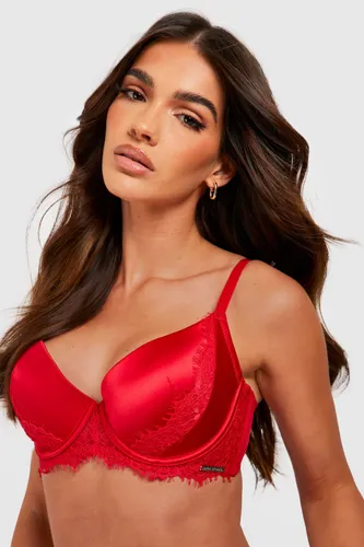 Womens Satin & Lace Fuller Bust Bra - Red - 34Dd, Red
