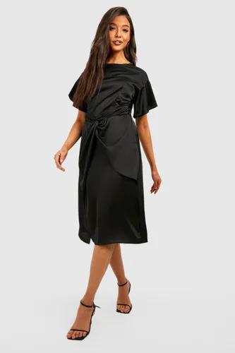 Womens Satin Twist Midi Dress - Black - 10, Black