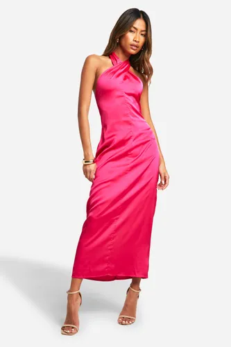 Womens Satin Twist Neck Midaxi Dress - Pink - 8, Pink